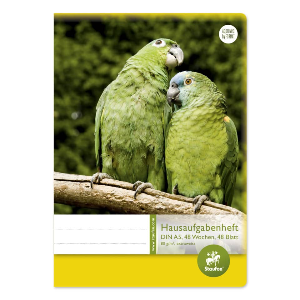grüne papageien, papagei notizbuch, holzstamm, doppelvogel, notizblock grün