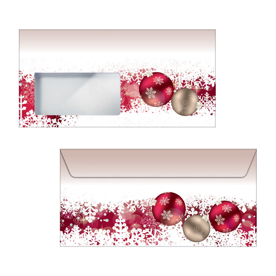 Feinpapier-Envelope, Weihnachtsdesign, Schneeflocken, Kugeln, Geschenkverpackung