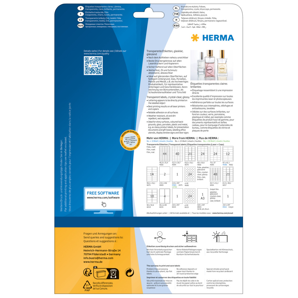 etiketten, transparente etiketten, glänzend, packung, herma