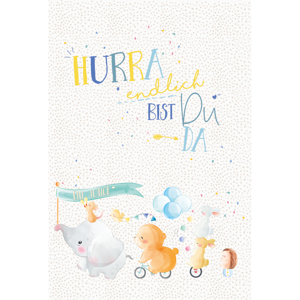 Geburtstagskarte, Tiermotive, Elefant, Ballons, Junge Tiere