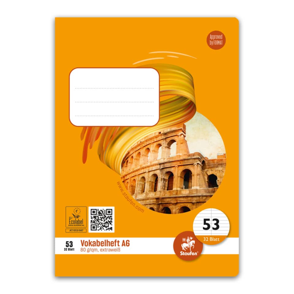 Vokabelheft, A6, Orange, Notizheft, 32Blatt
