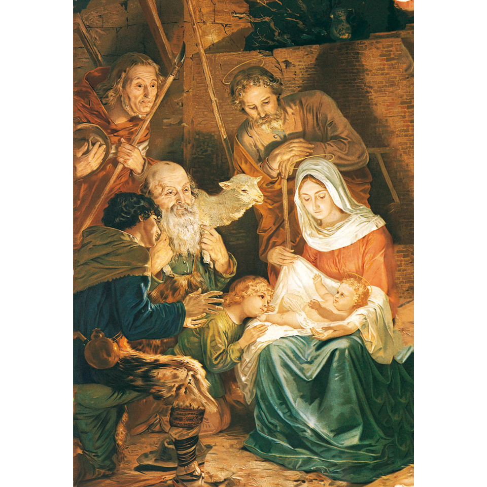 Weihnachtskrippe, Maria mit Kind, Heilige Familie, Szene mit Hirten, Lichtaltar