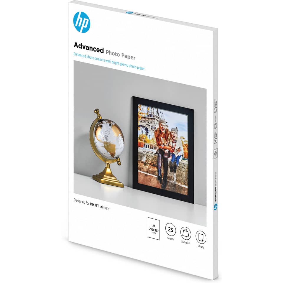 Foto-Papier, HP Advanced, Glossy, Tintenstrahl-Papier, Standardgröße 25 Blatt