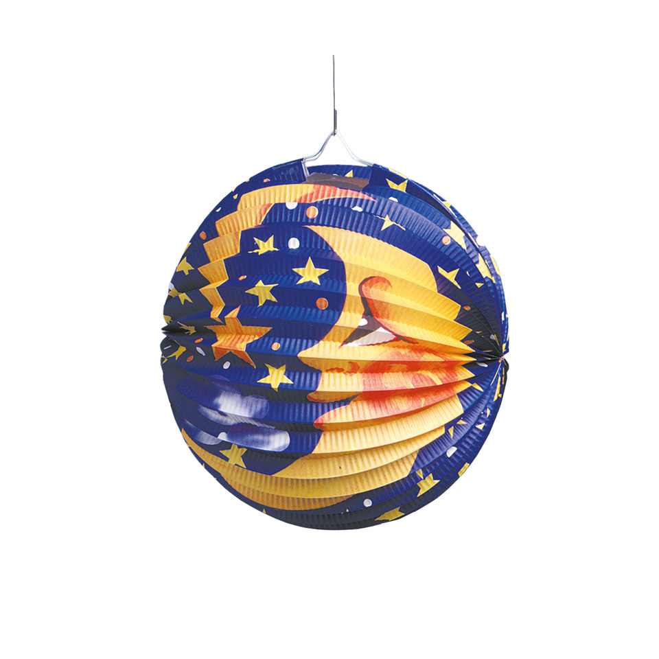 Lichtkugel, Papierlaterne, Sonnenstern Muster, Metalldraht-Aufhängung, bunte Farbgebung