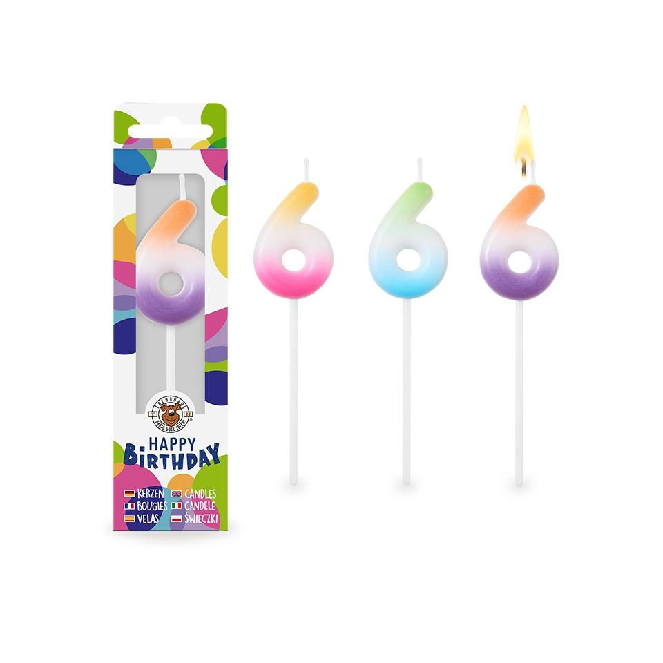 Geburtstagskerze Regenbogen Zahl 6, sortiert TRENDHAUS 966834