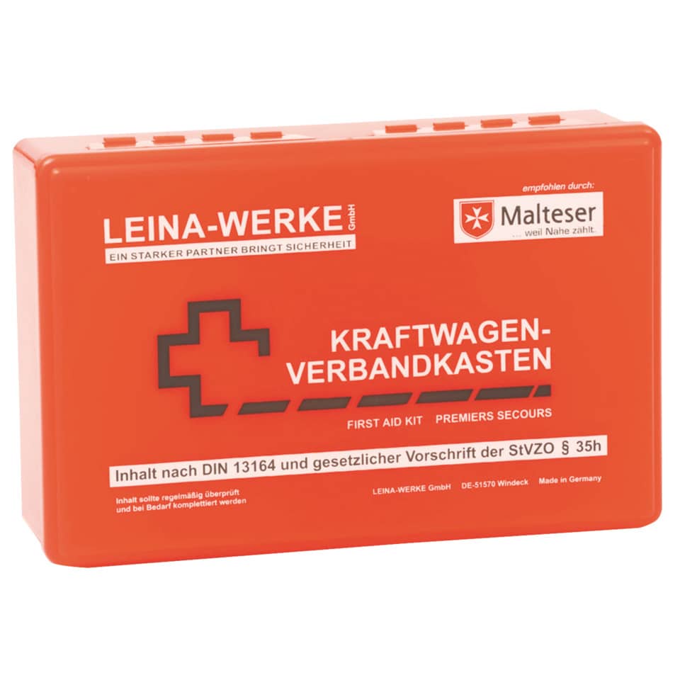 Erste-Hilfe-Box, Kraftwagen-Verbandkasten, Rot, Kunststoff, DIN13164
