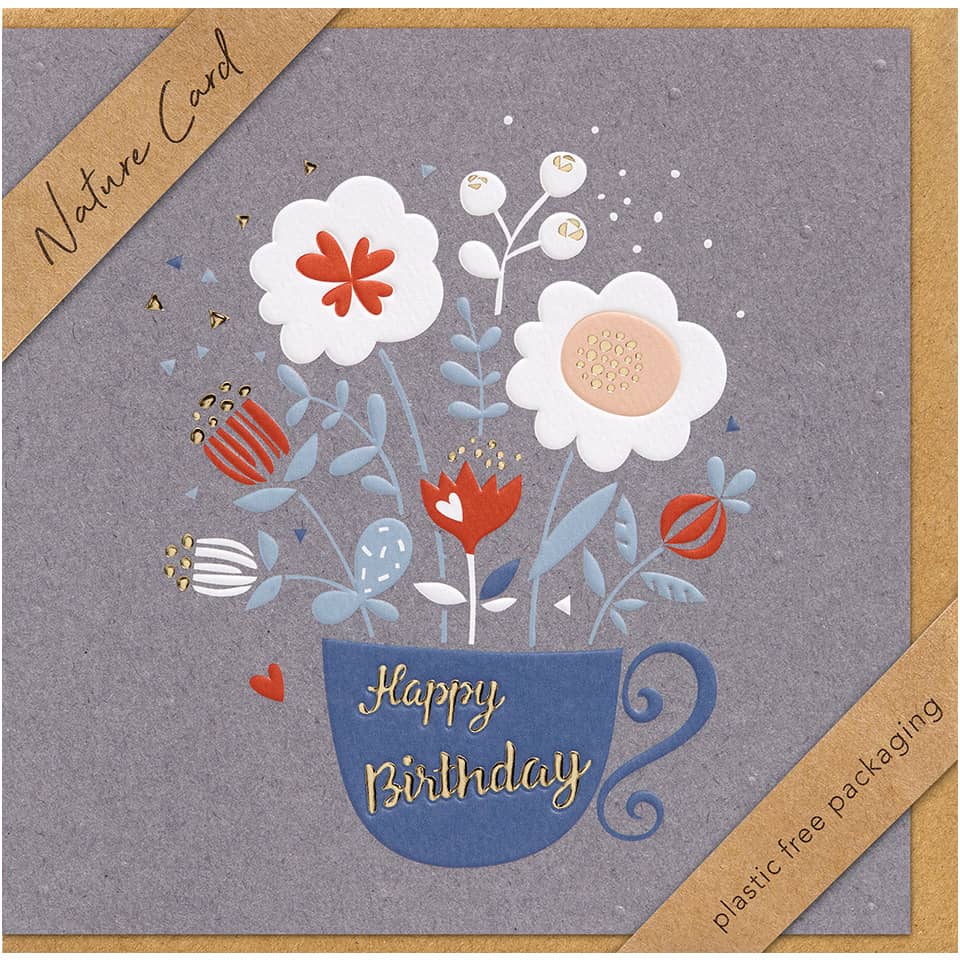 Blumenstrauß, Tasse, Happy Birthday, Kartenmotiv, Papierkunst