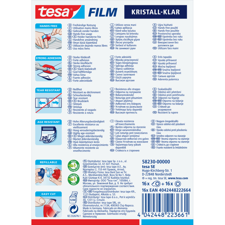 Tesa Film, Kristall-Klar, Transparent, Klebeband, Klebkraft