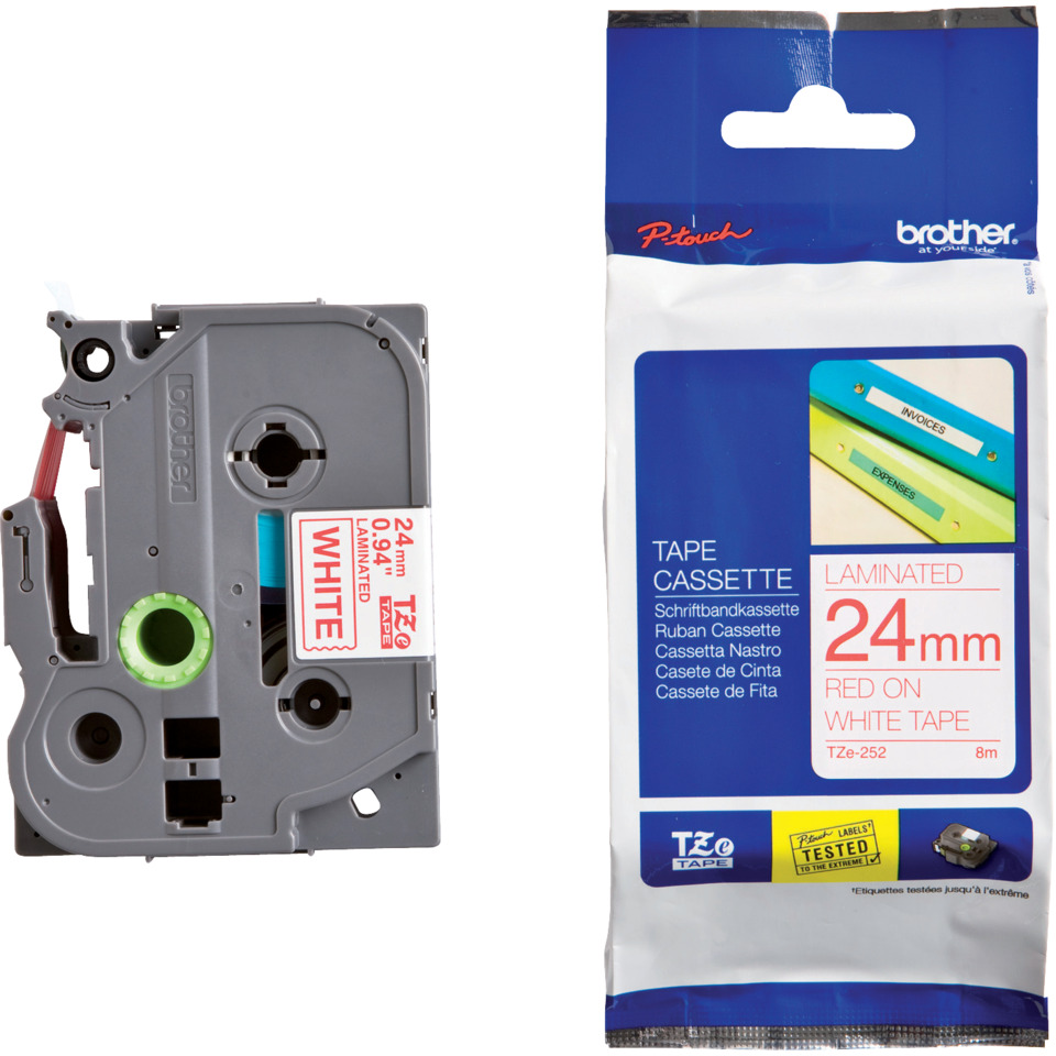 Schriftband, 24mmx8m, rot/weiß BROTHER TZE252