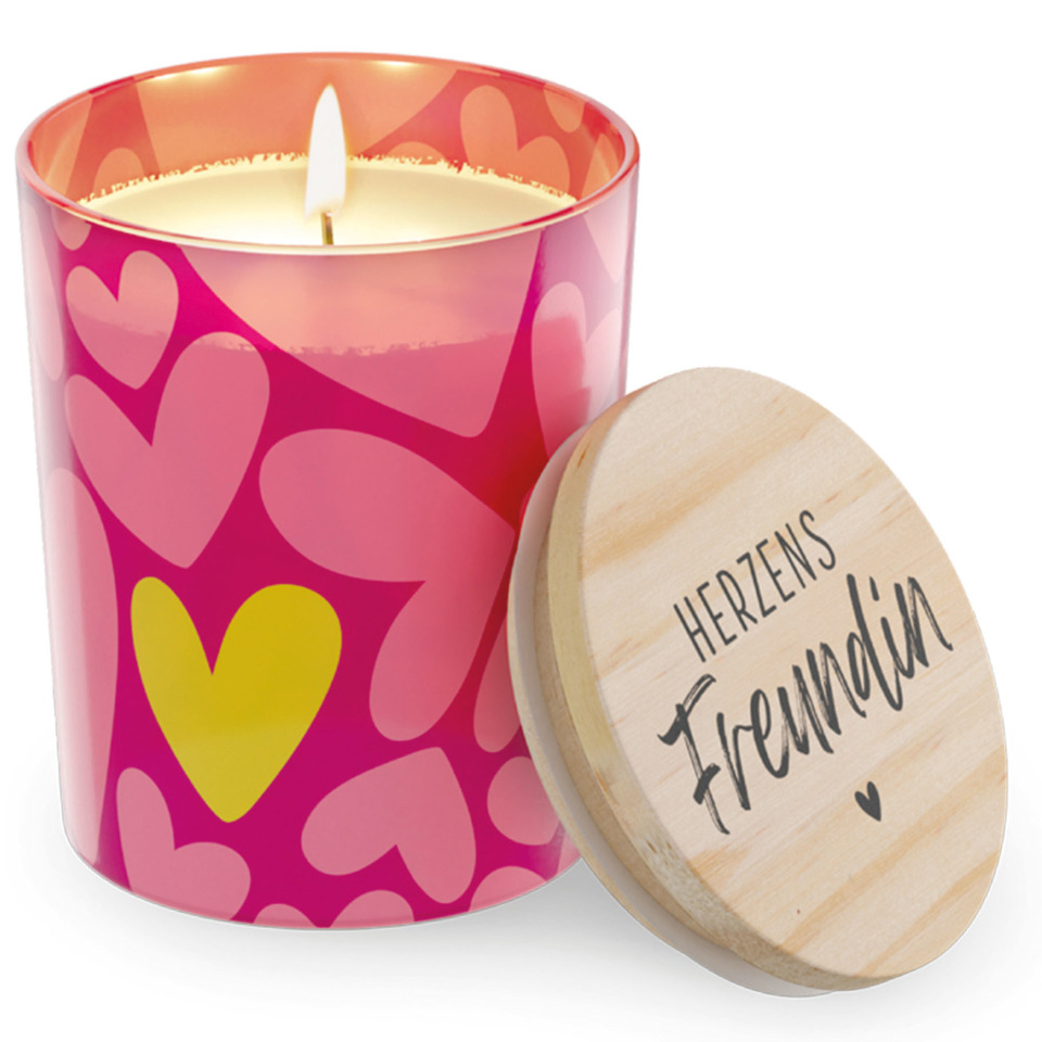 Kerze, Behälter, Pink, Herzen, Holzdeckel