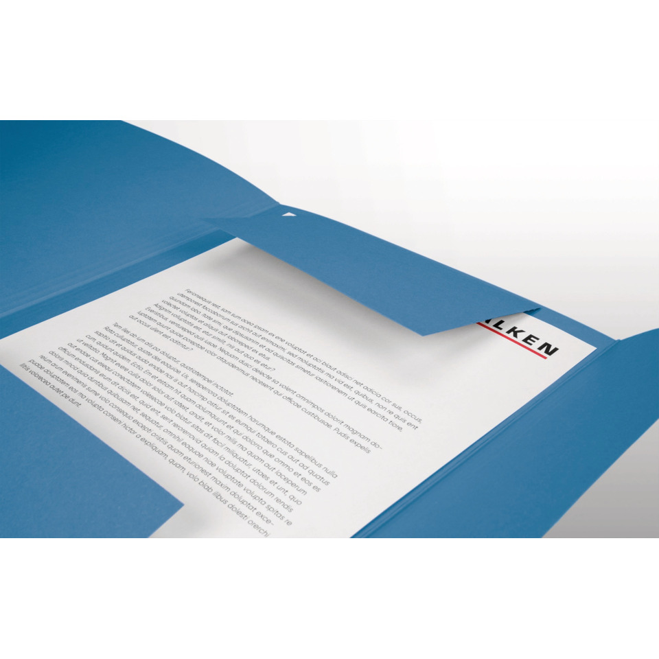 blauer_ordner, gestelltes_dokument, offener_ordner, weißes_papier, text_block