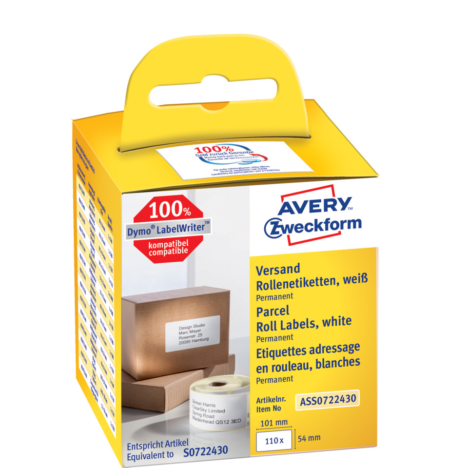 Zetteletiketten, Rolllabel, Kartonverpackung, Weiß, Parcel labels, Etiketten, Rollenetiketten, Parcel Labels, Weiß, Klebeband