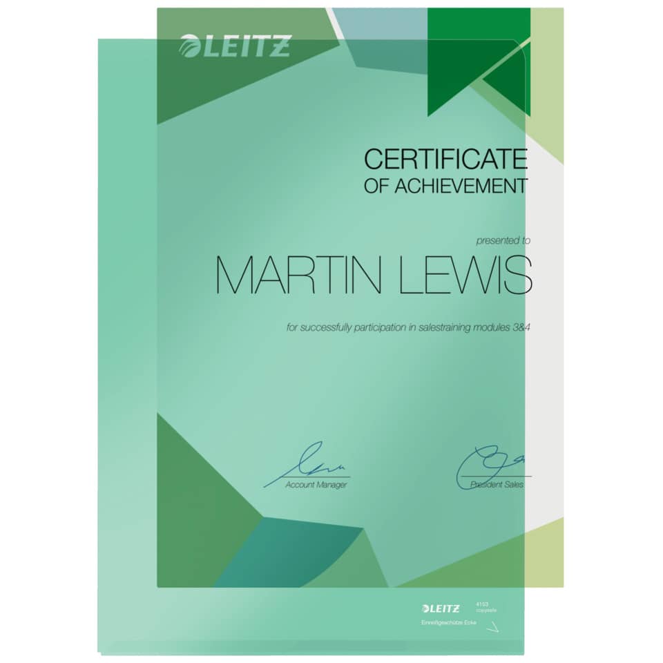Zertifikat, Zertifikat der Leistung, Martin Lewis, Veranstaltungsnachweis, Leitz