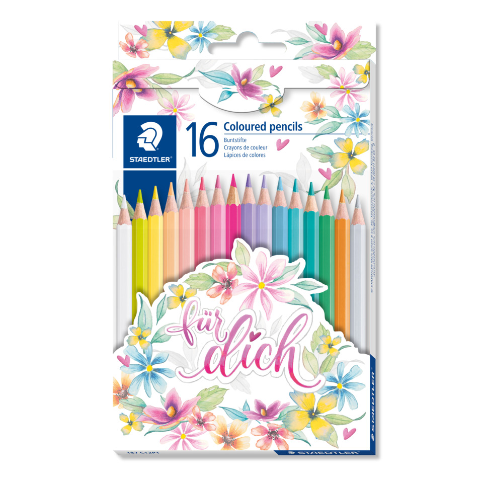 Buntstifte, Farbminen, 16er Pack, Holzstifte, Blumen Muster
