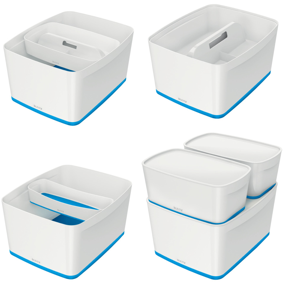 aufbewahrungsbox, Aufbewahrung, Kunststoffbehälter, Schubladenbox, blaue Akzentlinie, Aufbewahrungsbox, modular, weiß, blauer Rand, stapelbar