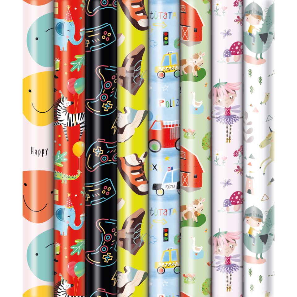 Kinderpapier, Wickelpapier, Rollenmotive, Tiermotive, Motivpapier