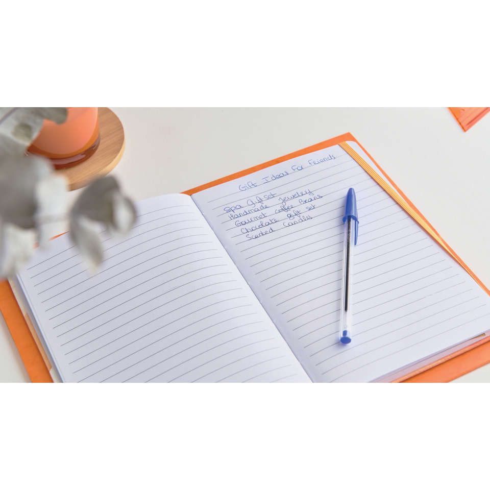 Notizbuch, Notebook, Linienseiten, Kugelstift, Orangene Hülle