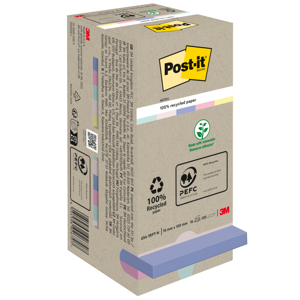 Post-it Box, Notizennotiz, Recyceltes Papier, Haftnotizen, Mehrfarbige Pads