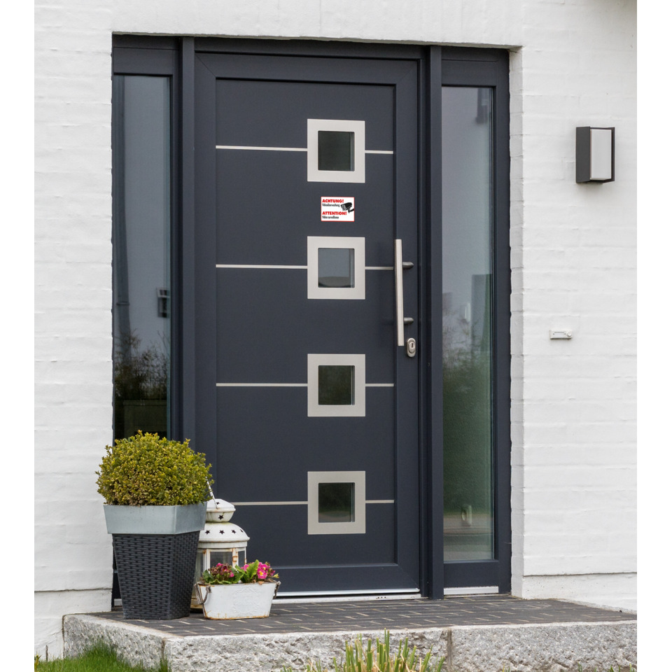 haustür, moderne tür, quadratische fenster, front door, eingangstür