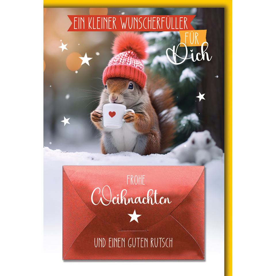Eichhörnchen, Winter, Tasse, Weihnachtskarte, Umschlag