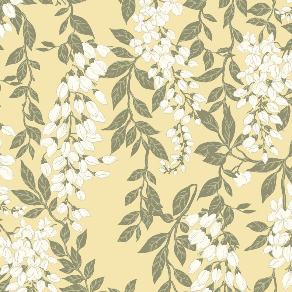 Pattern, Floral, Leaves, White flowers, Beige background