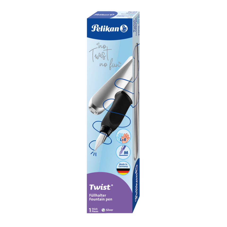Fountain pen, Twist, Metallgehäuse, schwarzer Griff, Made in Germany, Fountain pen, Twist, Fillhalter, Silver, Made in Germany
