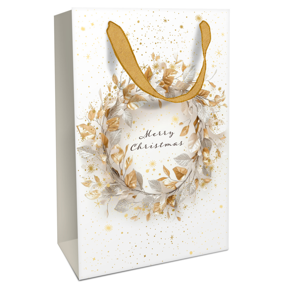 Geschenktasche, Weihnachten, Gold, Blättermuster, Tragegriff