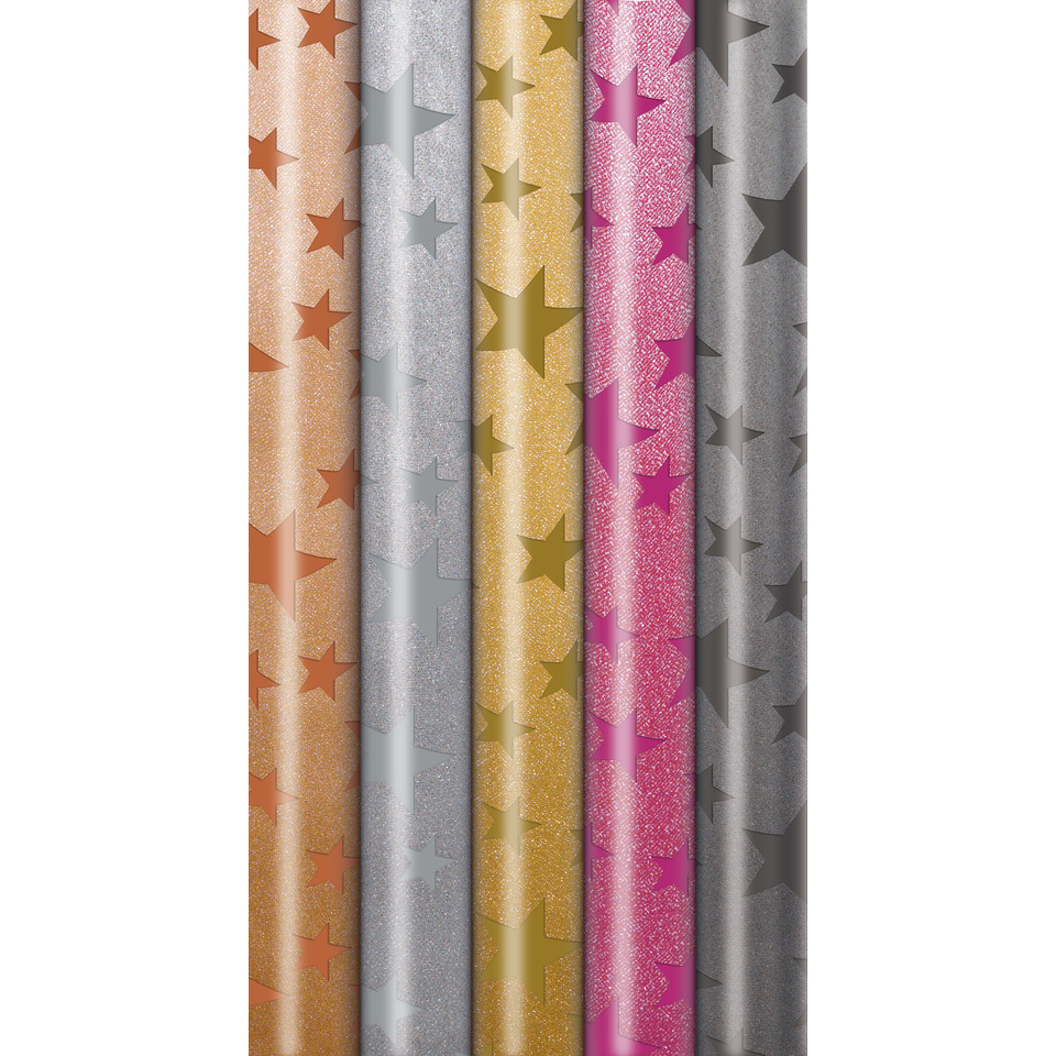Geschenkpapier, Sterne-Muster, Glitzer, Vielseitige Farben, Folien-Design