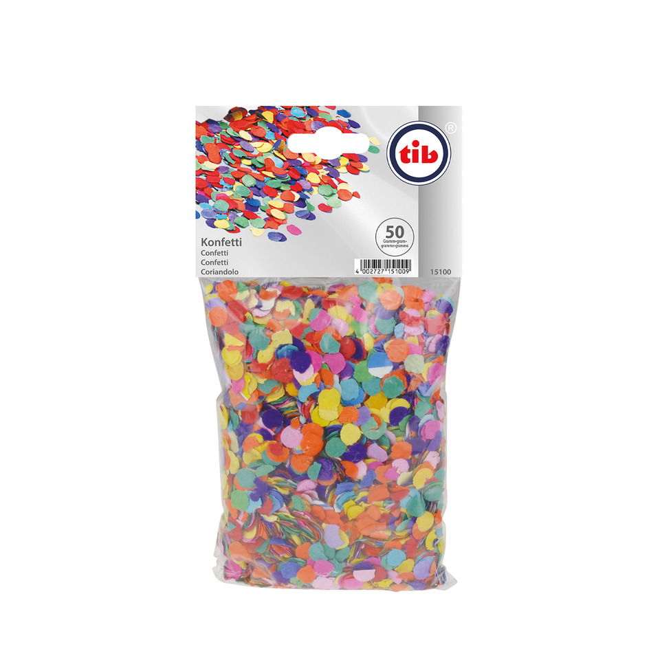 Konfetti, Papierkonfetti, bunte Farben, Klecker? Regionen?, Tib Marke auf Packung