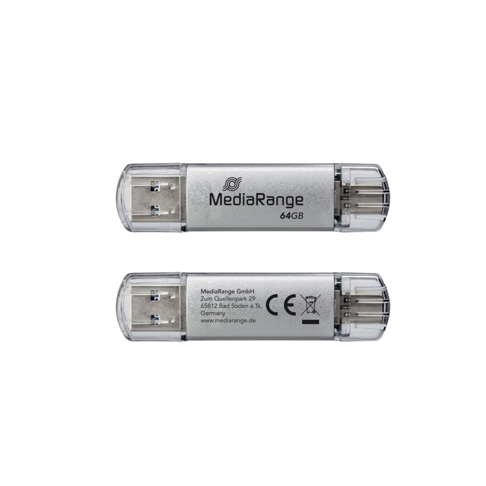 USB-Stick, 64GB, MediaRange, Metall, Flash-Speicher