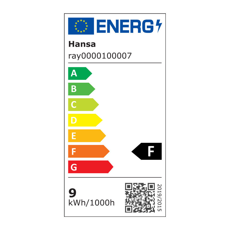 Energieetikett, kWh/1000h, A-F Skala, QR-Code, Hansa