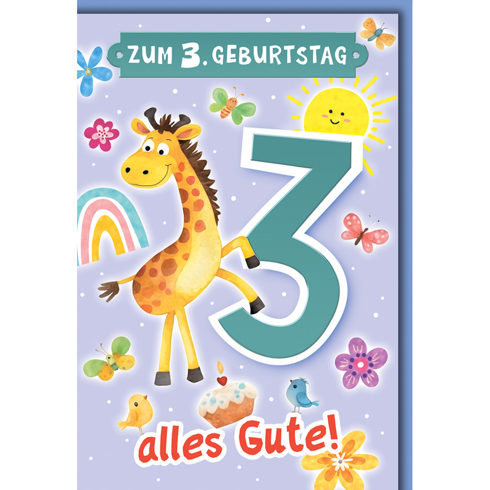 geburtstag, karte, 3 jahre, giraffe, zuhause