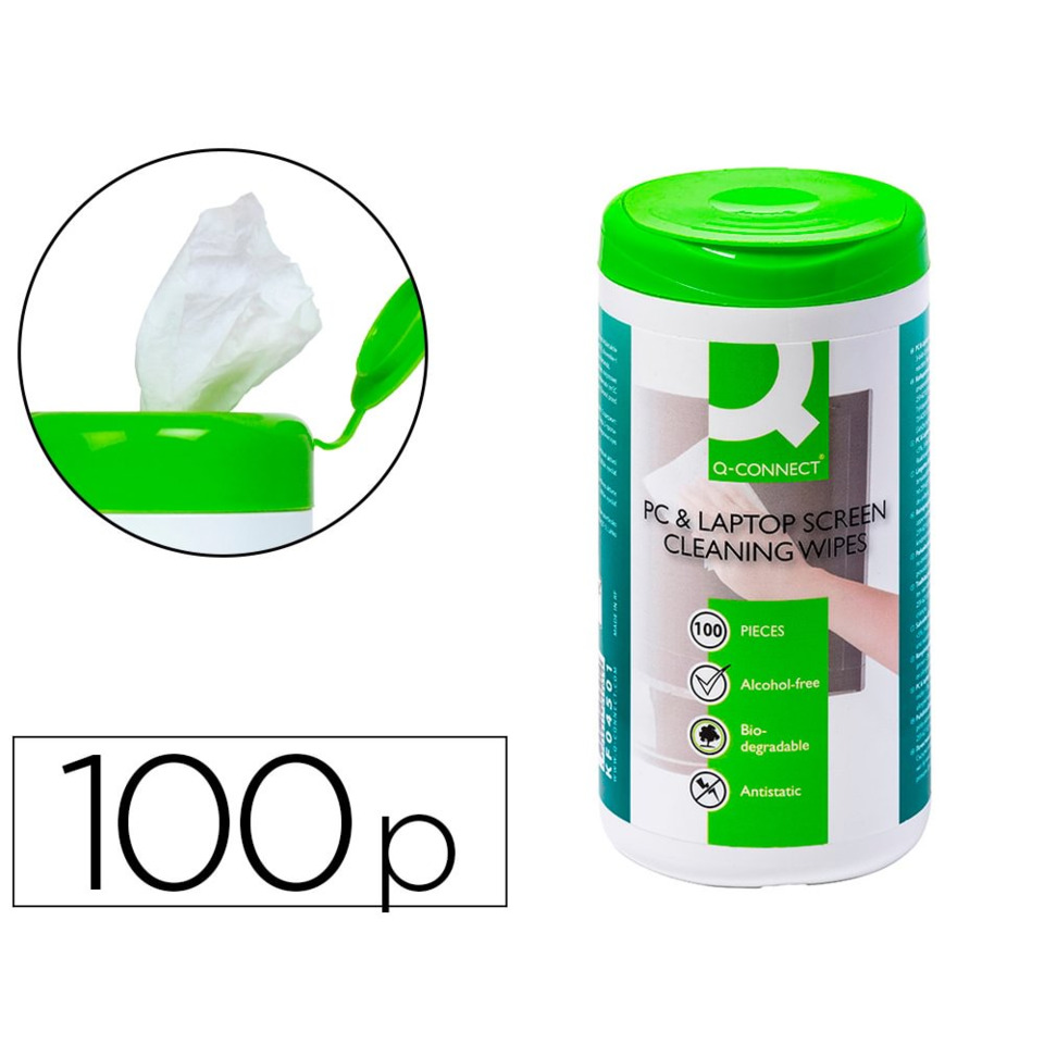 Bildschirmreinigungstücher, Bildschirmputztücher, 100 Stück, grüner Deckel, Bio-abbaubar