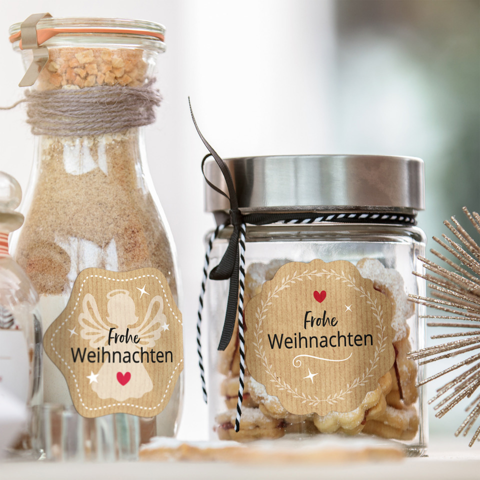 Glasgefäß, Weihnachtskekse, Keksdose, Juteband, Sortenmischung
