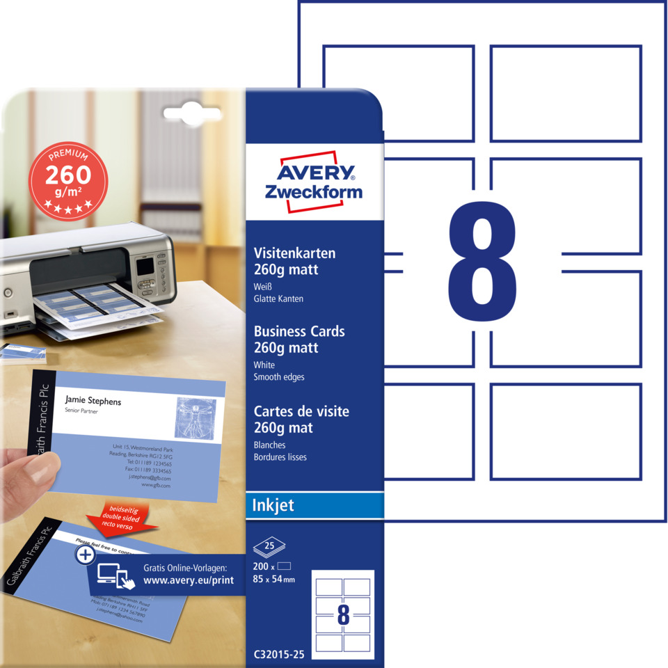 Visitenkarten, Printpapier, Bürobedarf, Kartenrand, Falzlos