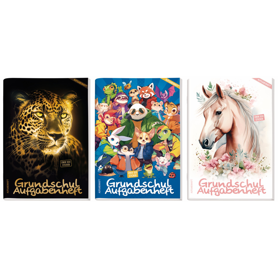 Schülerhefter, Grundschul-Aufgabenheft, Tiermotive, Leopard, Horse