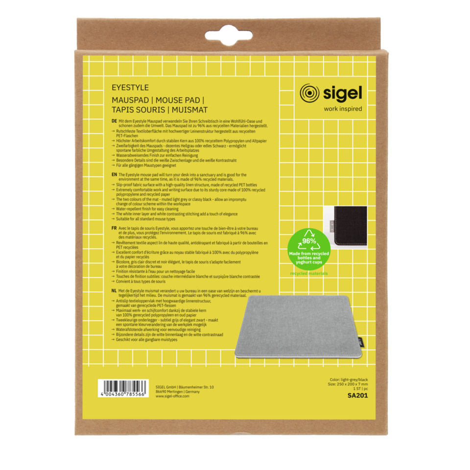 Mouse pad, Eyelestyle, Kunstleder, grau, PET-gefüllt