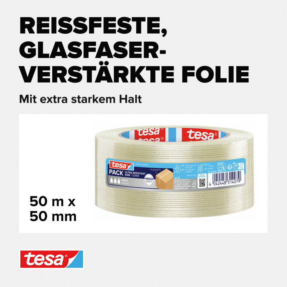 Klebeband, Glasfaser, 50 mm, 50 m, Rollenband