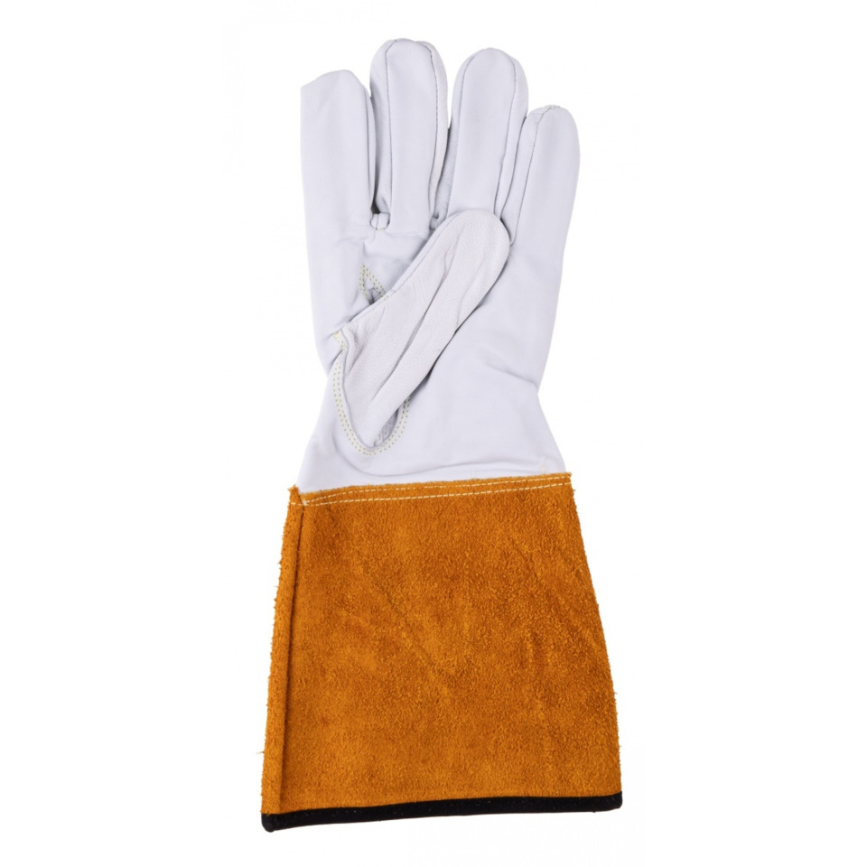 Arbeitshandschuh, Lederhandschuh, Stulpe, orangefarbig, Polyesterleder