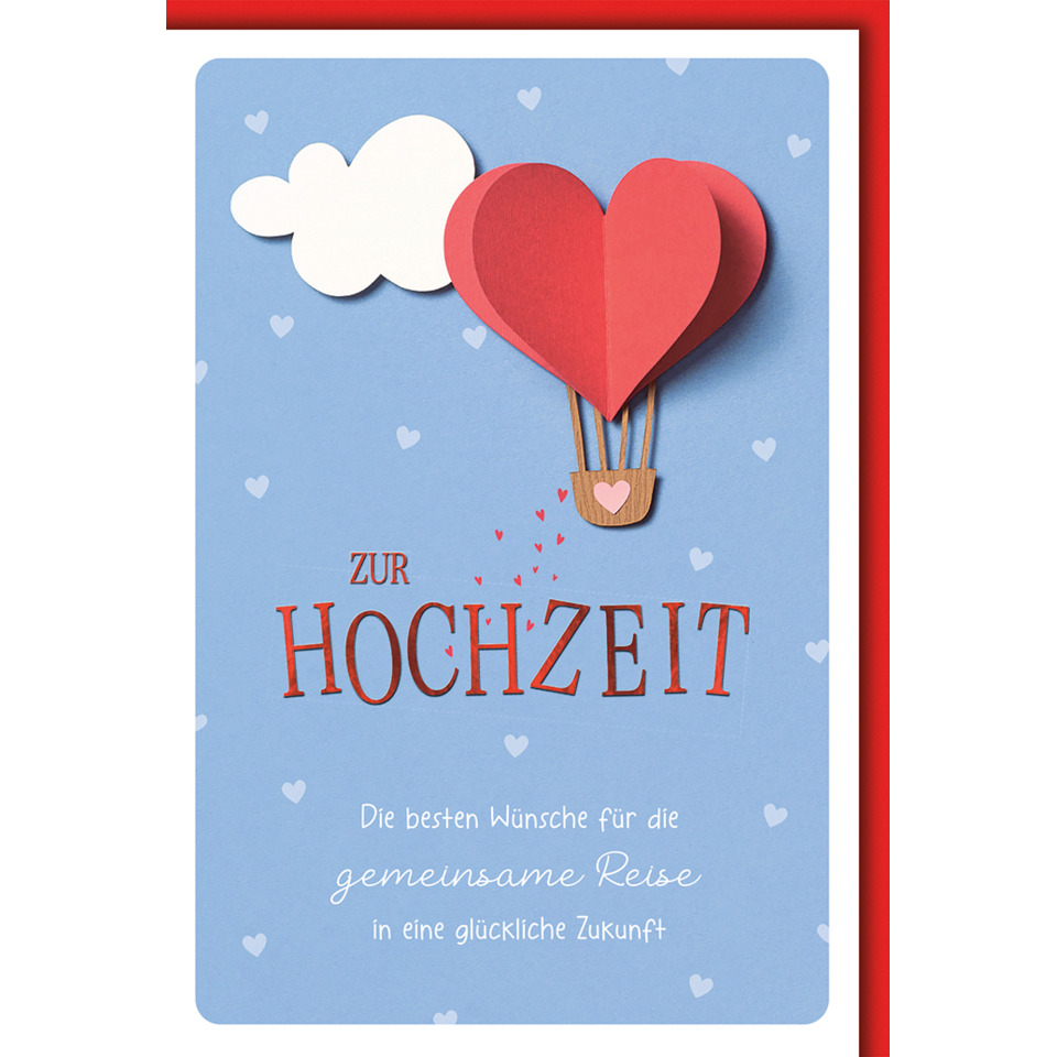 Herzluftballon, Hochzeit, Kartenmotiv, Papierkunst, Rosagruppierung
