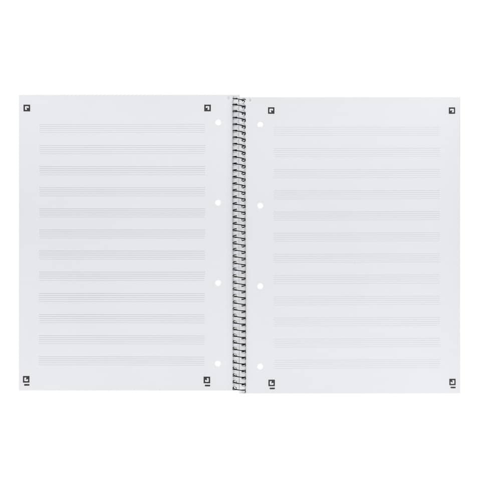 spiral notebook, ring binder, lined pages, two-page spread, hole punched