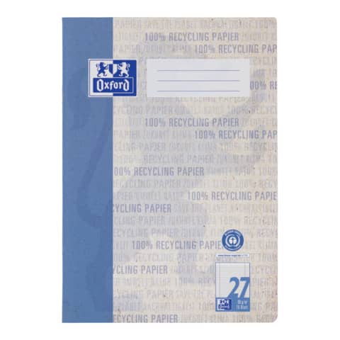 Heft Recycling, A4, 90g/m², 16 Blatt, Lin.27, liniert mit Doppelrand, blau OXFORD 400159481