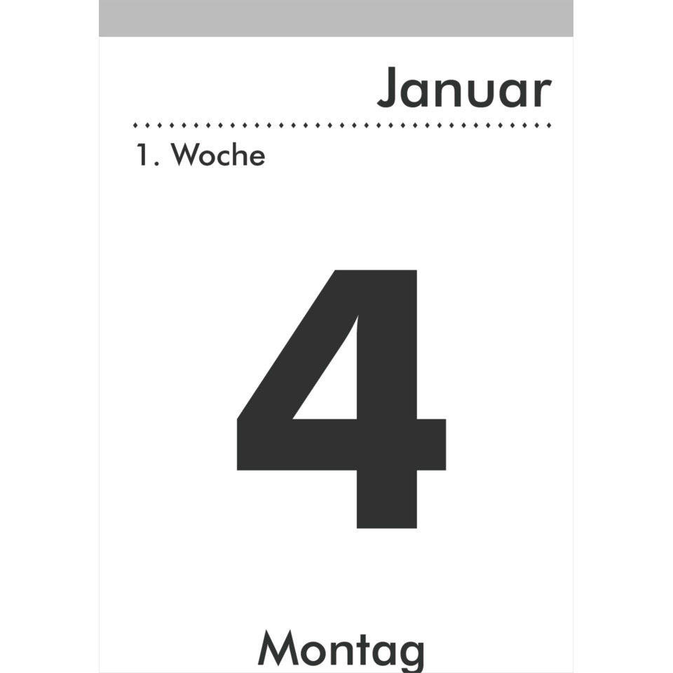 kalender, januar, montag, 1. woche, tag 4