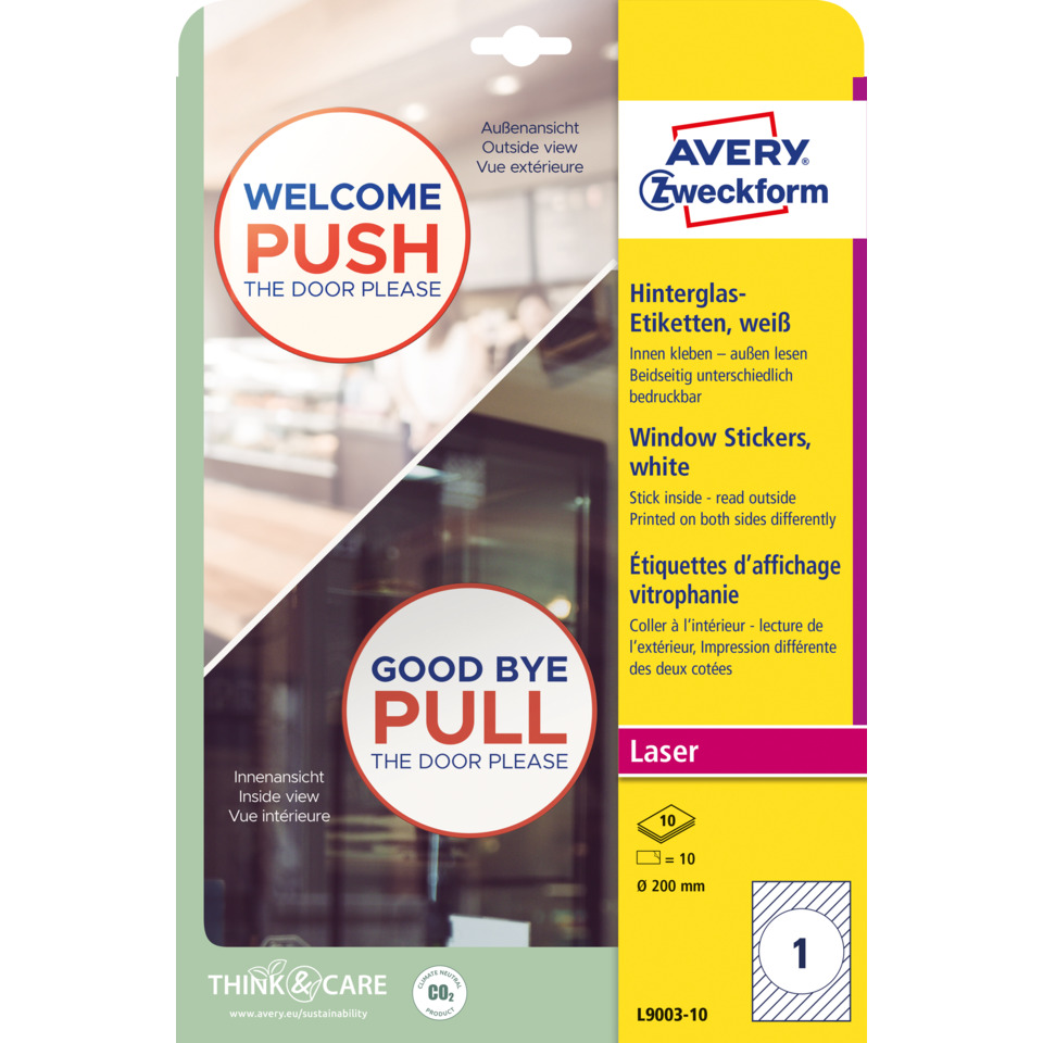 fensteraufkleber, weiß, laser, pull door, think&care