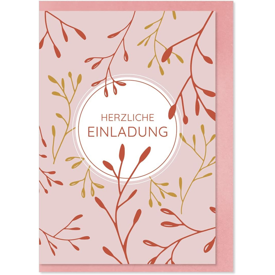 einladung, karten, herzliche einladung, rosafarben, blättermuster