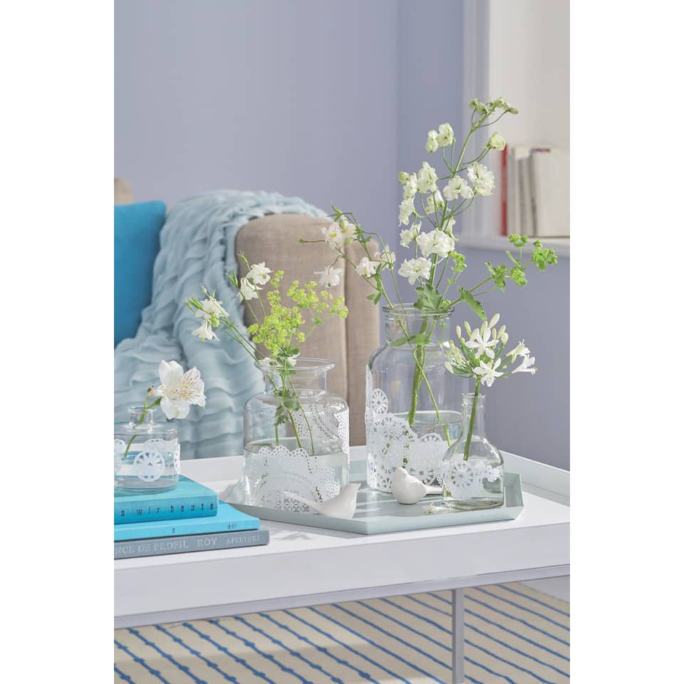 vase, gläser, blumen, deko, serviertray