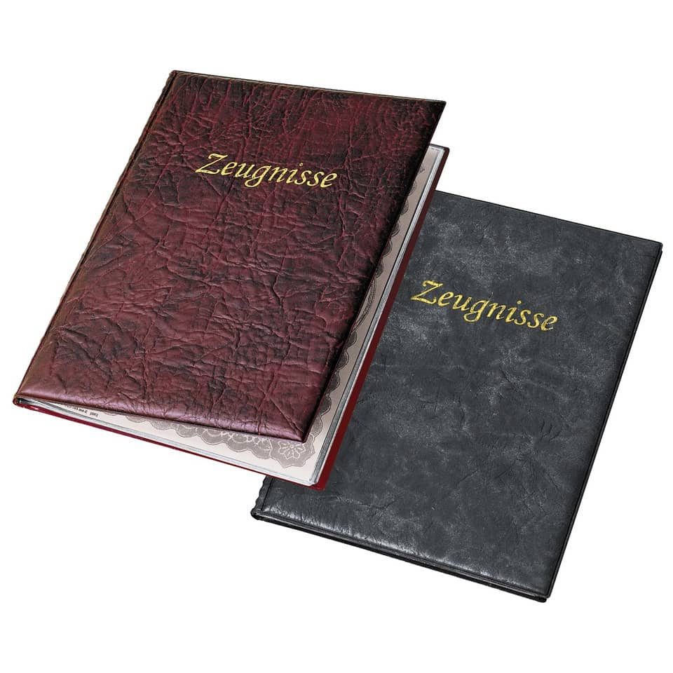 Lederhülle, Dokumentensammlung, Zeugnisse, Prägnante Oberfläche, Schwarz, Rot