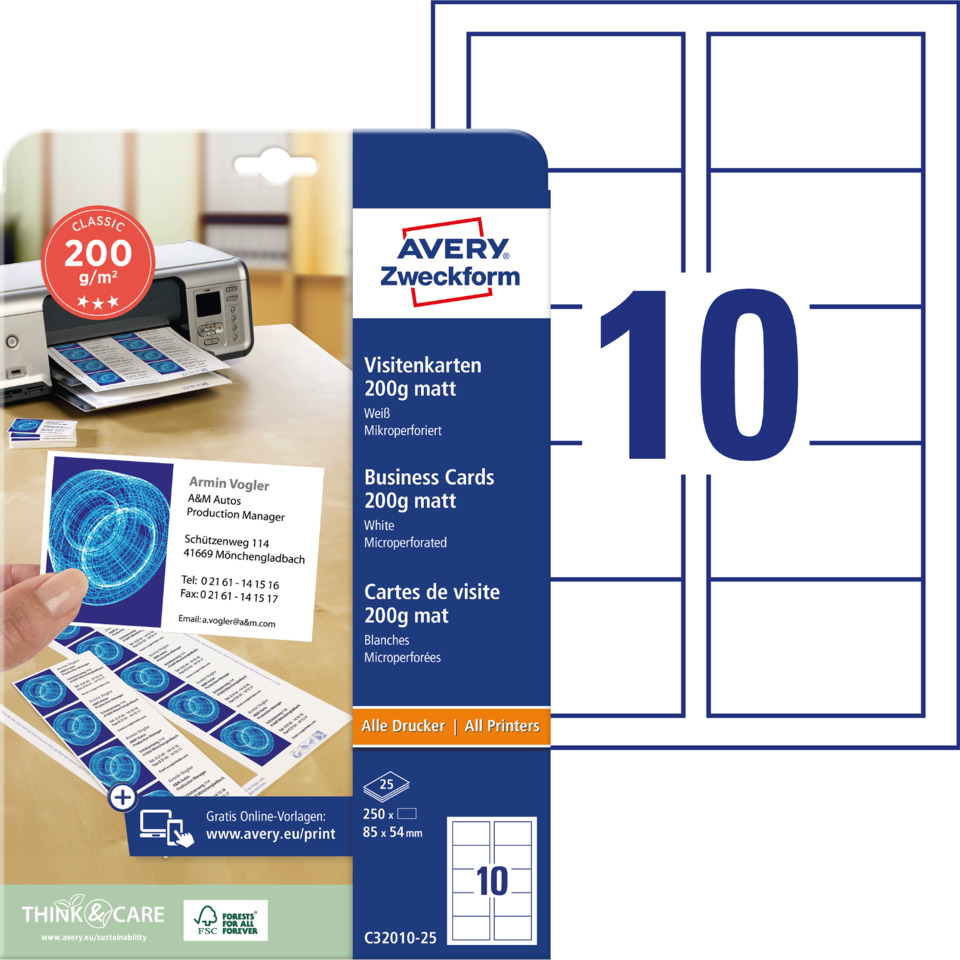Visitenkarten, Karten, Druckerpapier, 200g matt, Business Cards