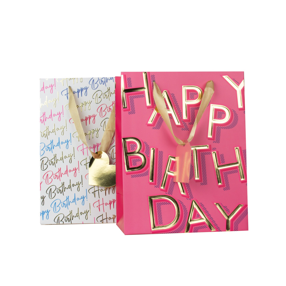 Birthday bag, Gift bag, Pink bag, Golden handle, Patterned bag