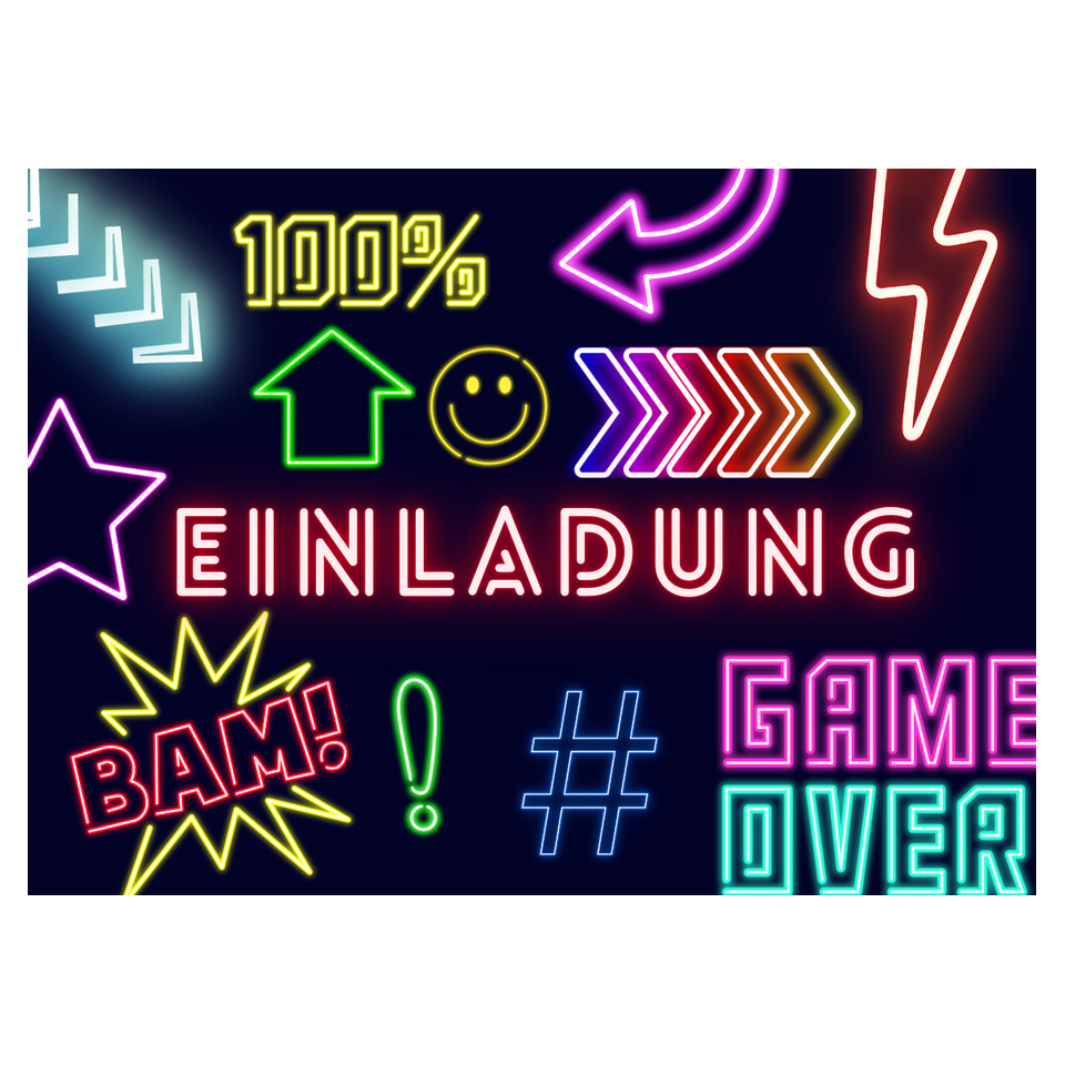 Neonlicht, Einladung, Grafik, Neonschrift, Game over